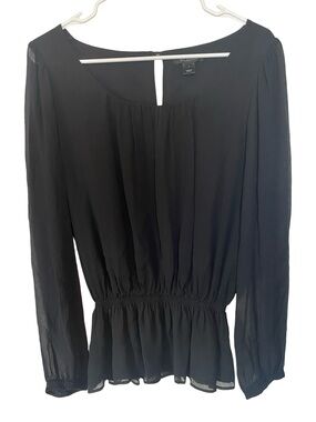 St John Black Sheer Blouse Peplum Waist Dressy Minimal Top Size 4